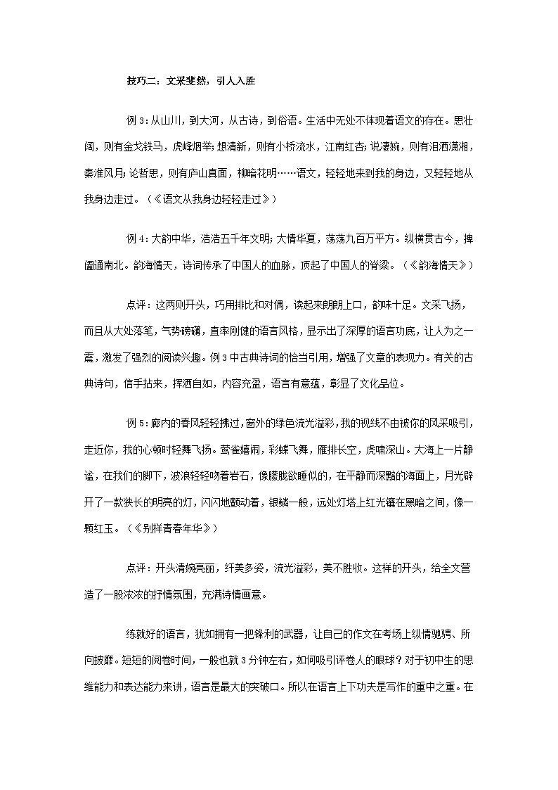 中考语文总复习 专项复习资料 打造高分作文开头6大技巧素材第2页
