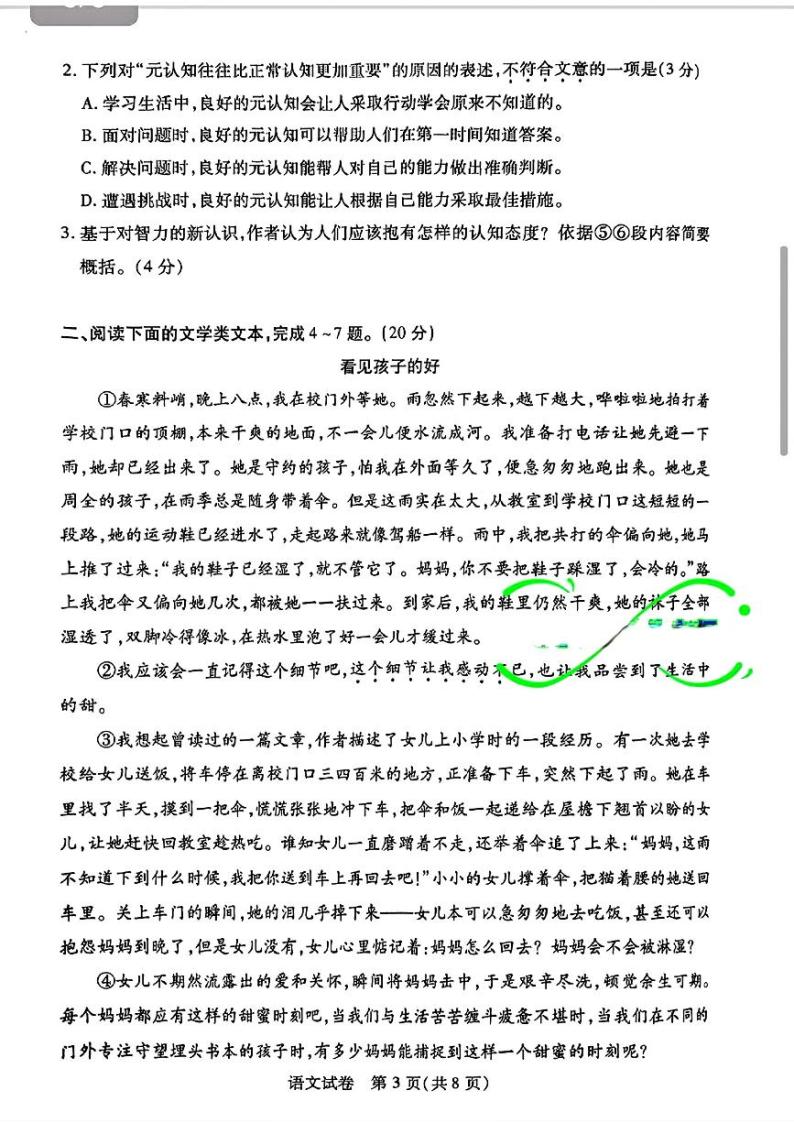 2024年湖北省武汉市部分学校九年级适应性一模考试语文试题03