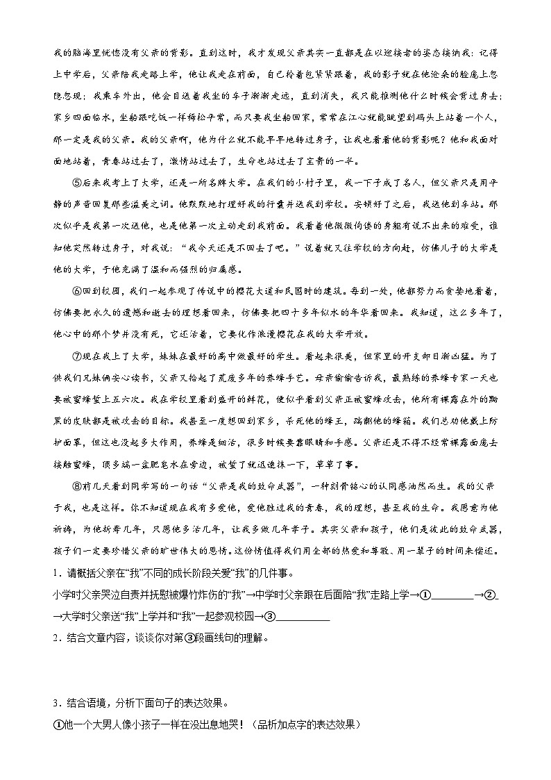 第26讲 分析写作手法(练习)-2024年中考语文一轮复习讲练测(全国通用)(原卷版)第3页