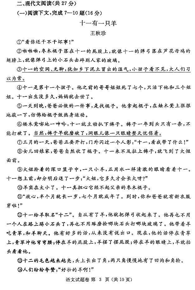 2024届河南省郑州市九年级中考一模语文试题卷03