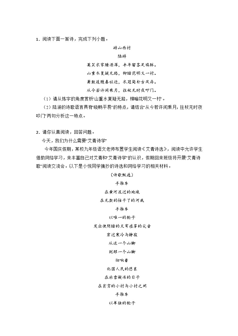 中考语文 二轮复习 专项备考宝典 古诗鉴赏语言特色分析(含解析)第2页