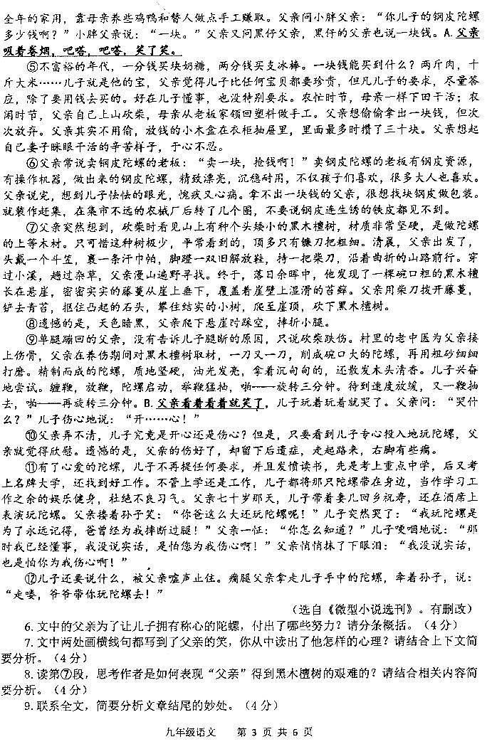 2024年河南省平顶山市九年级中考一模语文试题及答案第3页