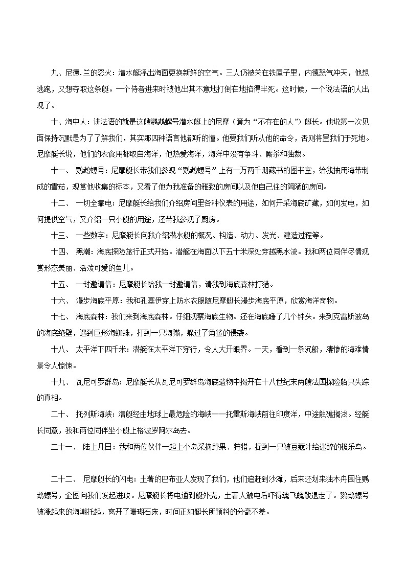 中考语文一轮复习名著阅读知识考点梳理 专题04《海底两万里》知识梳理03
