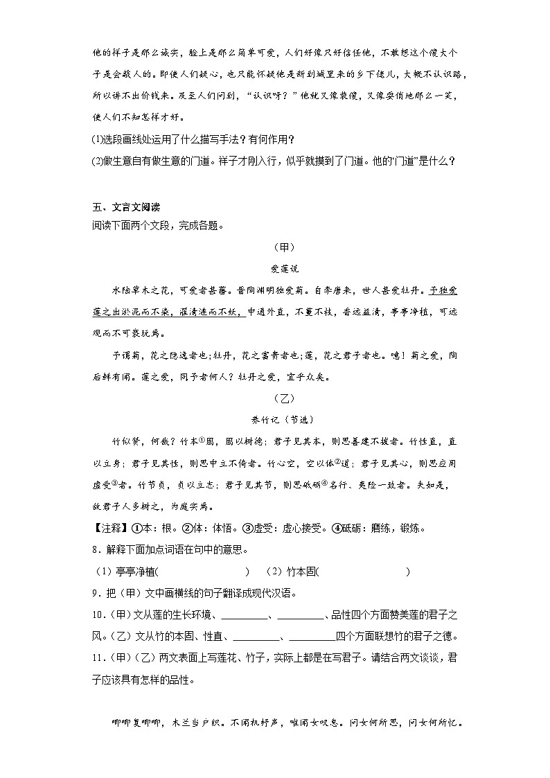 部编版语文七年级下册期末综合复习试题(九)第3页