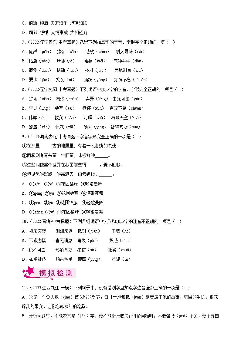 中考语文一轮复习考点习题精练专题01  字音字形(含解析)第2页