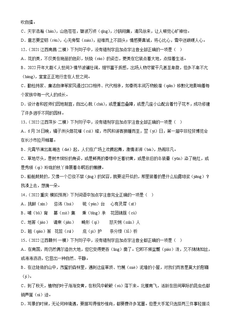 中考语文一轮复习考点习题精练专题01  字音字形(含解析)第3页