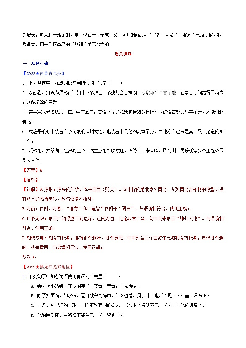 中考语文二轮复习通关练习第02节 词语·成语(含解析)第3页