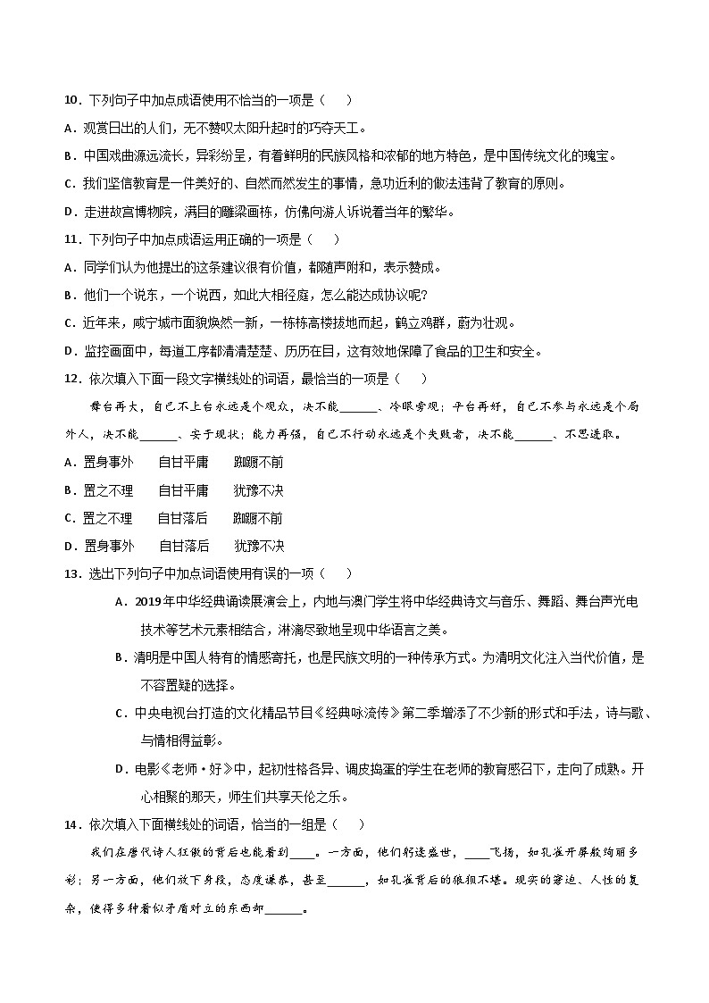 2024中考二轮专题复习第02讲 词语理解与运用练习(原卷版)第3页
