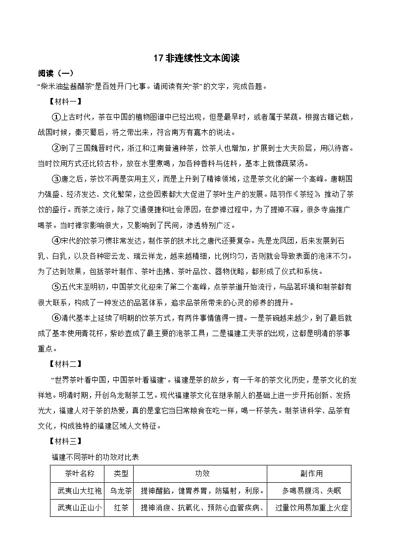 17非连续性文本阅读-七年级语文下册专题复习(原卷版)01