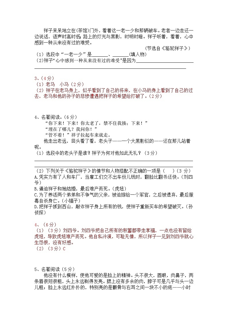 七下(中考)语文名著阅读《骆驼祥子》梯度训练3第2页