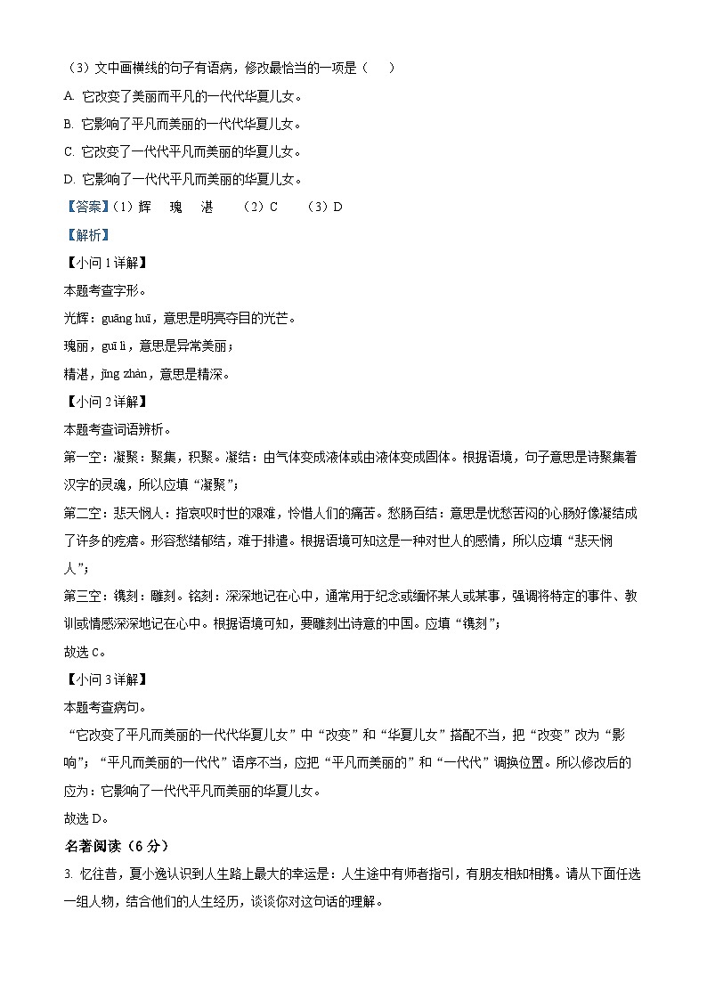 福建省永春市第一中学2023-2024学年九年级下学期期中语文试题(解析版)第2页