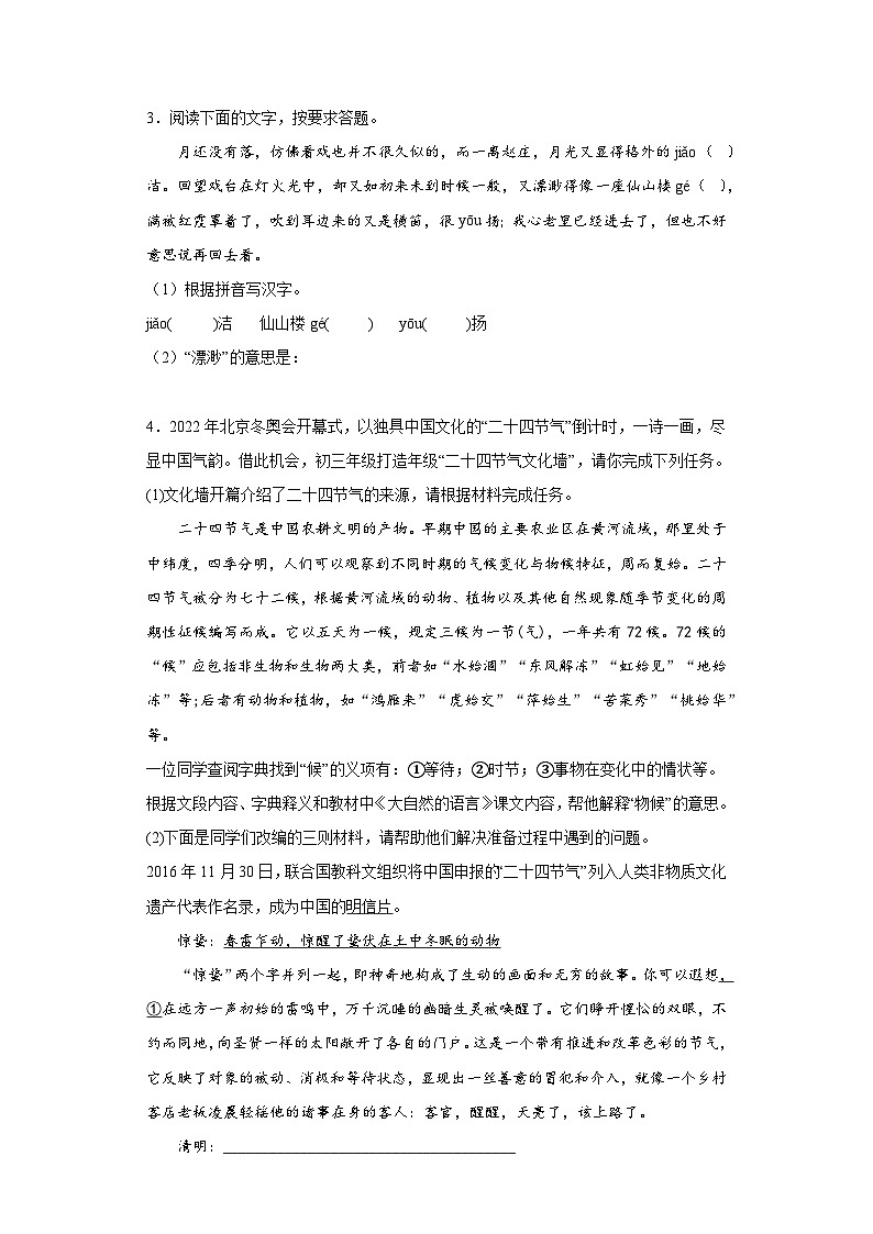 專題09  基礎(chǔ)知識綜合期中專項練習(xí)試題  部編版語文八年級下冊（原卷版）第2頁