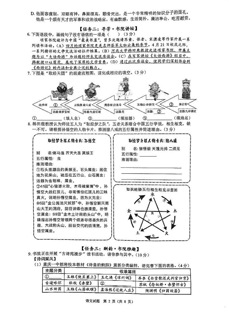 重庆市第一中学校2023-2024学年九年级下学期期中考试语文试题第2页