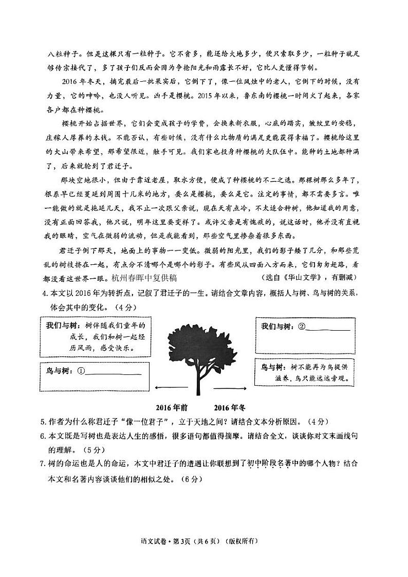 2024年浙江省杭州市上城区中考一模语文试题03