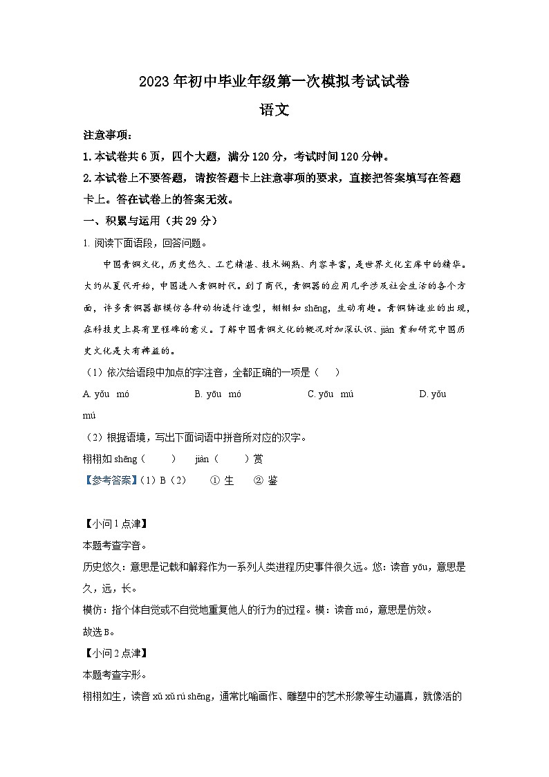 2023年河南省濮阳市中考一模语文试题(解析版)01