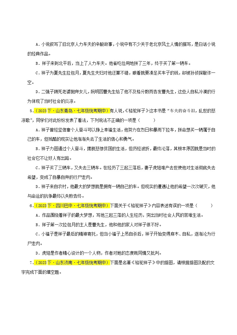 专题05 《骆驼祥子》整本书阅读(考试热点)35题试卷-【讲练测】2023-2024学年七年级语文下学期期中专题复习(全国通用)03