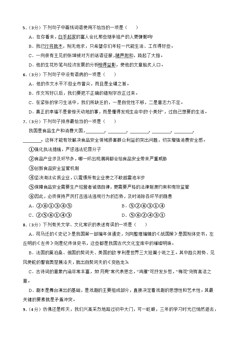 2024年甘肃省武威市凉州区武威十七中教研联片中考三模语文试题第2页