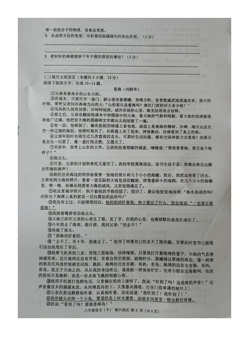 广西壮族自治区北海市合浦县2023-2024学年八年级下学期5月期中语文试题03