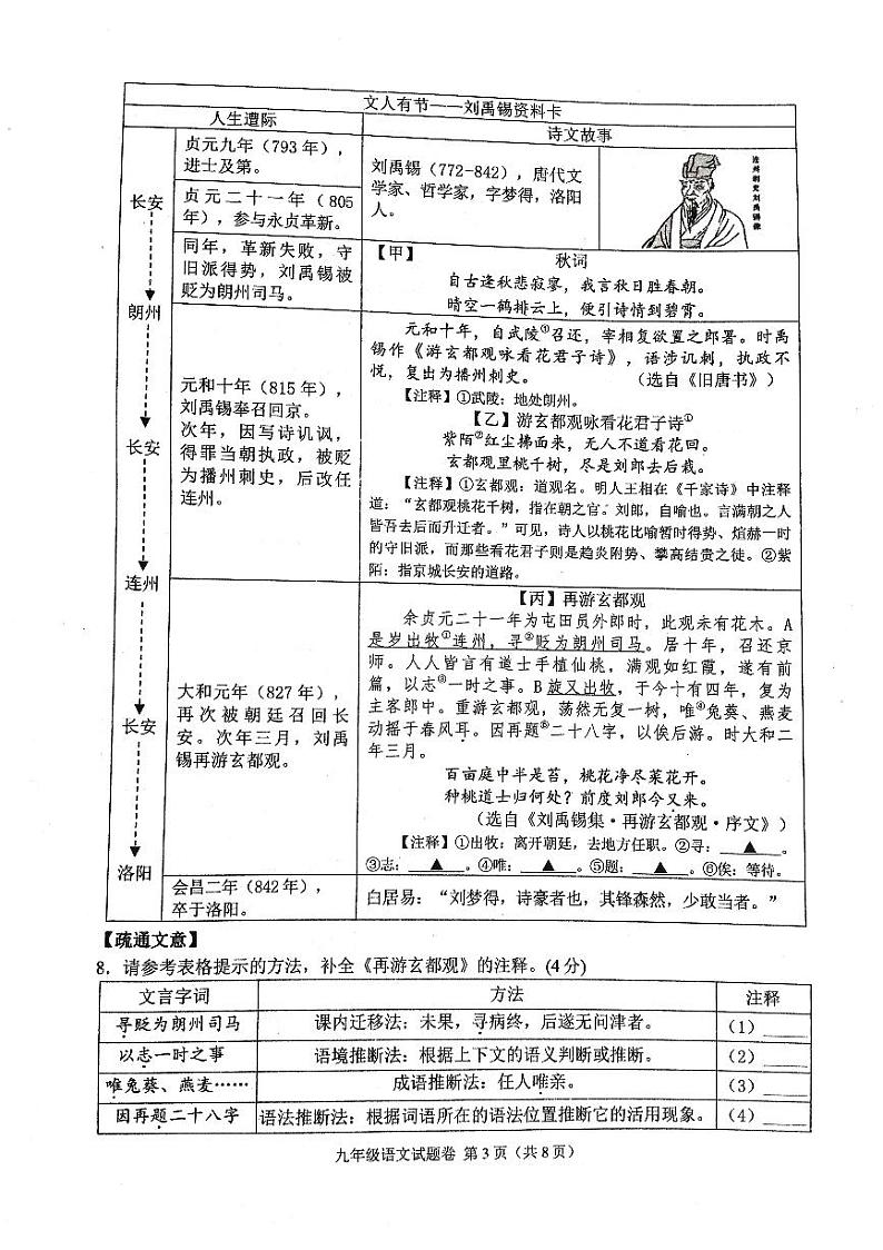 2024年浙江省杭州市萧山区中考一模语文试题03