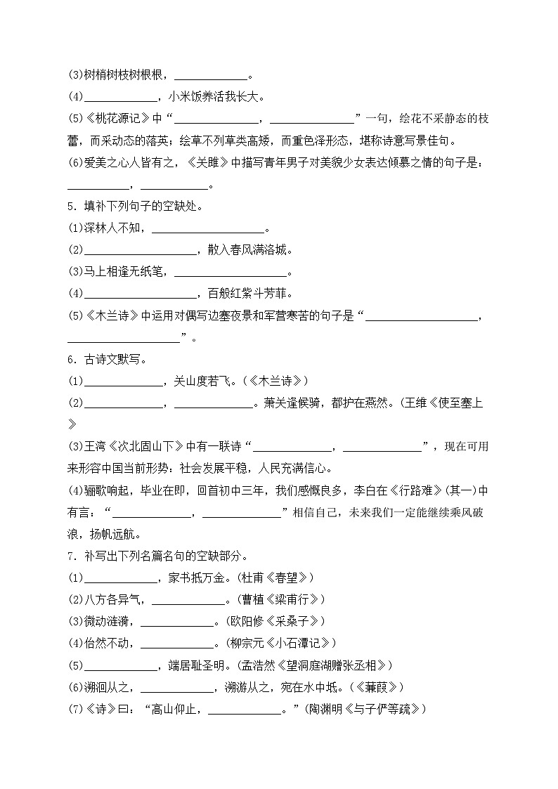 2024屆中考語文名句名篇默寫專項培優(yōu)卷（9）(含答案)第2頁