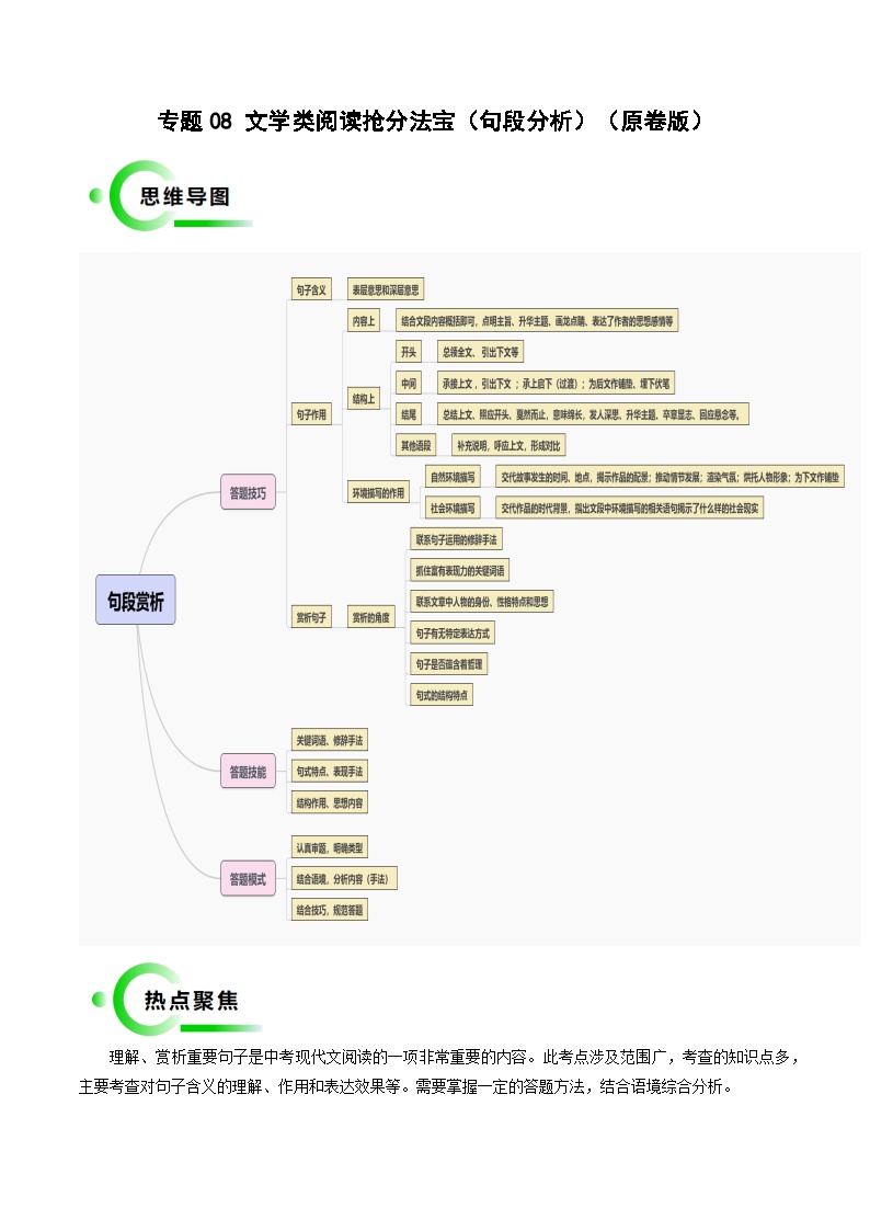 专题08 文学类句段分析冲刺法宝（三种答题模式）-2024年中考语文冲刺秘籍（全国通用）