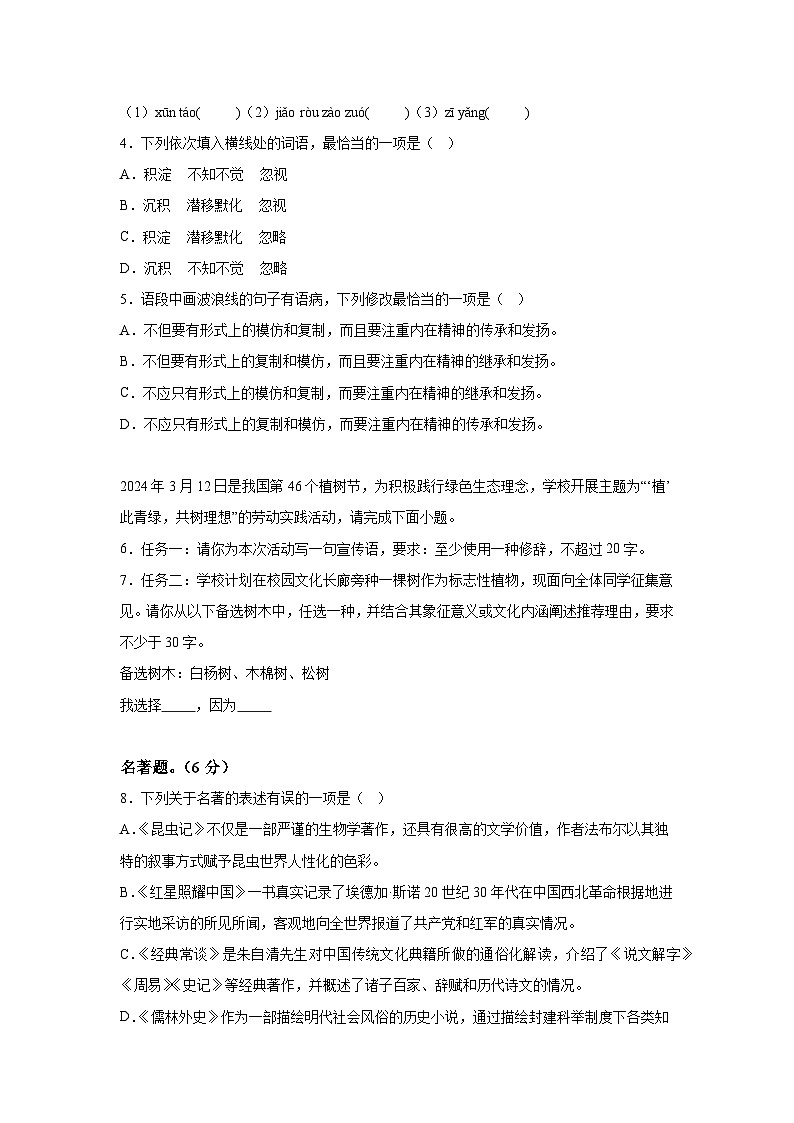 2024年广东省中山一中教育集团中考模拟语文试题(含解析)02
