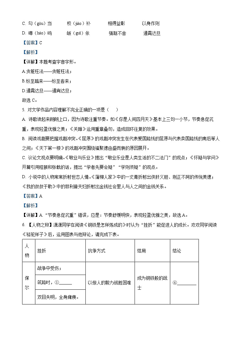 2024年山东省菏泽市中考二模语文试题 (原卷版+解析版)02