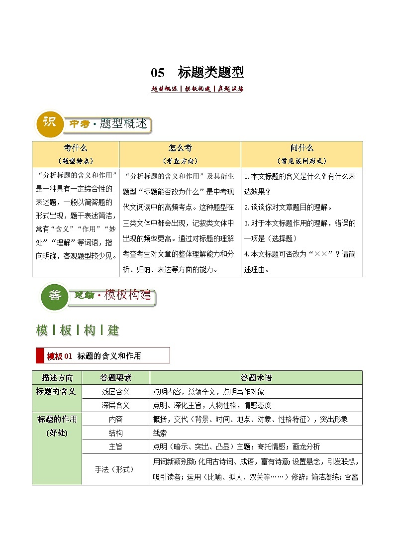 题型05 标题类题型(答题模板)-2024年中考语文答题技巧分类练习_zip01