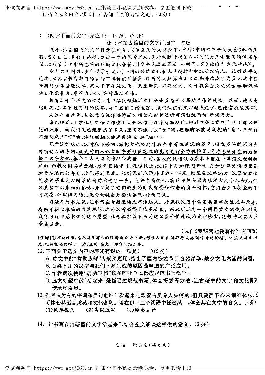 41，吉林省第二實驗學校2023-2024學年下學期九年級第二次月考語文試題第3頁