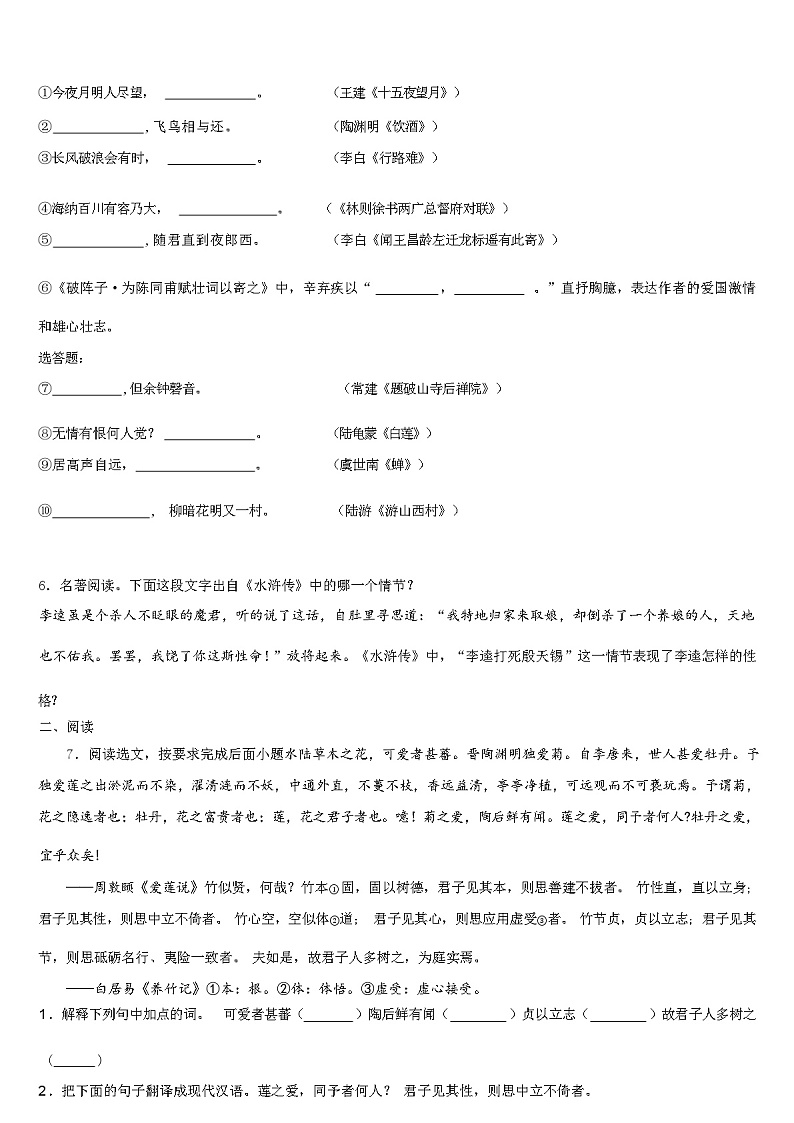 2024 年武汉地区十一校中考语文模拟试题(解析版)03