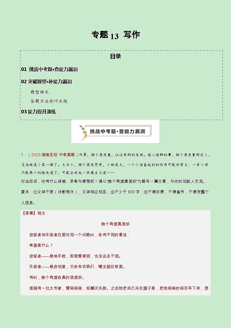 专题13 写作(查补能力·提升练)(解析版)第1页