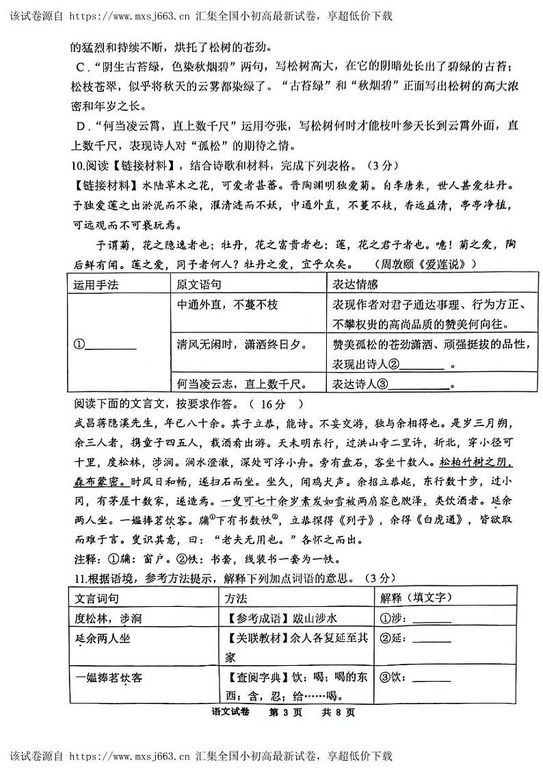 04,2024年江苏省宿迁市沭阳县城区部分学校中考二模语文试题(1)第3页