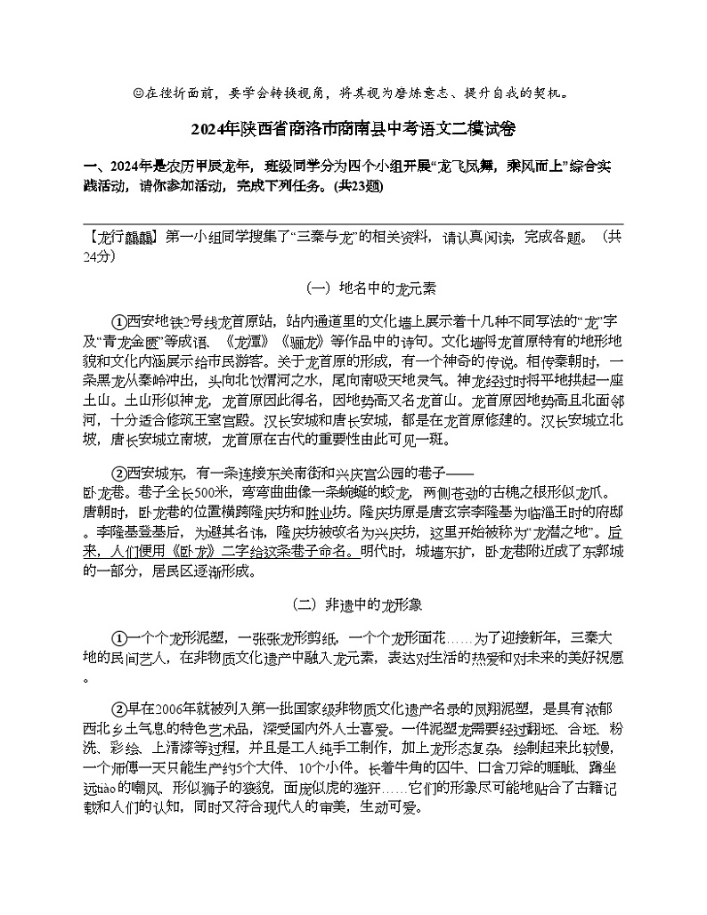 2024年陕西省商洛市商南县中考语文二模试卷01