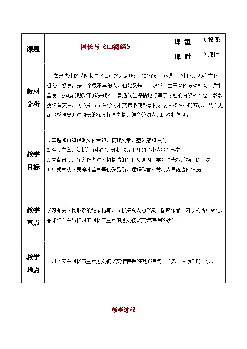 部编版七年级下册第十课《阿长与山海经》课件+教案01