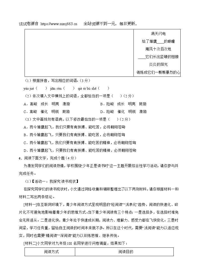 2024年广东省江门市福泉奥林匹克学校中考一模语文试题第2页
