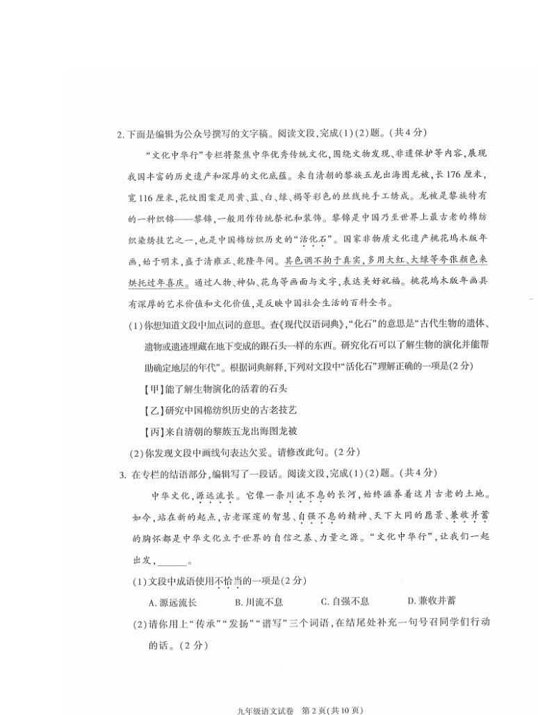 2024北京朝阳初三二模语文试卷 (无答案)第2页