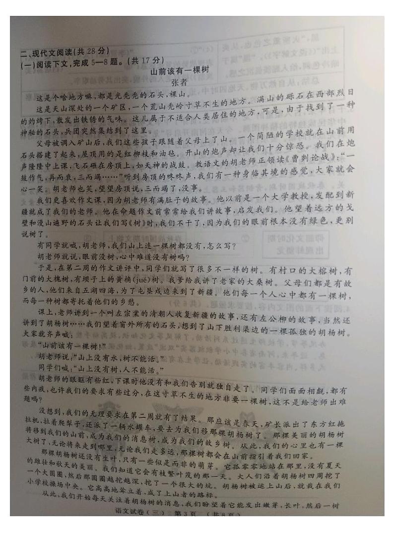 2024年河南省驻马店市中考三模语文试题第3页