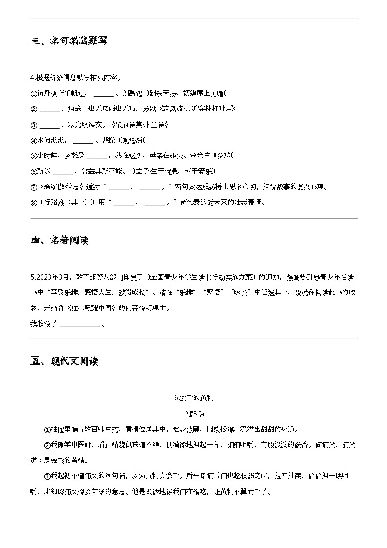 2024年贵州黔东南中考二模语文试卷02