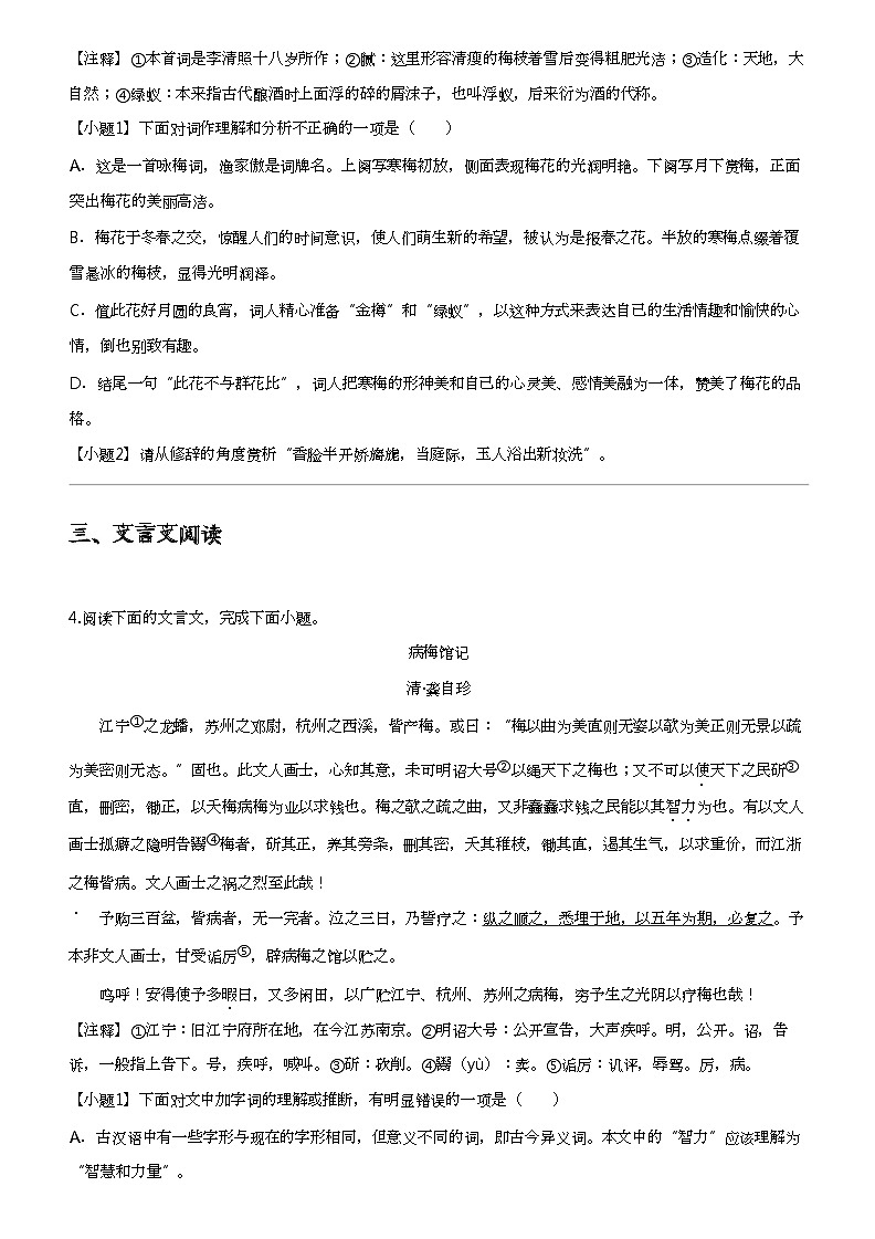 2024年湖南长沙开福区青竹湖湘一外国语学校中考二模语文试卷第3页