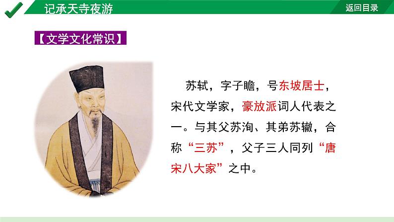 2024成都语文中考试题研究备考 古诗文阅读 专题一 文言文阅读 记承天寺夜游“三行对译”(讲)【课件】第3页