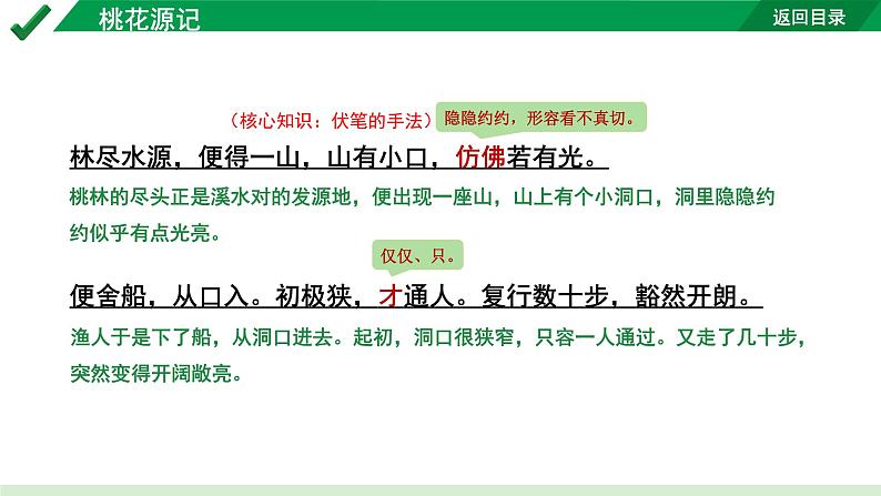2024成都语文中考试题研究备考 古诗文阅读 专题一 文言文阅读 桃花源记“三行对译”(讲)【课件】第7页