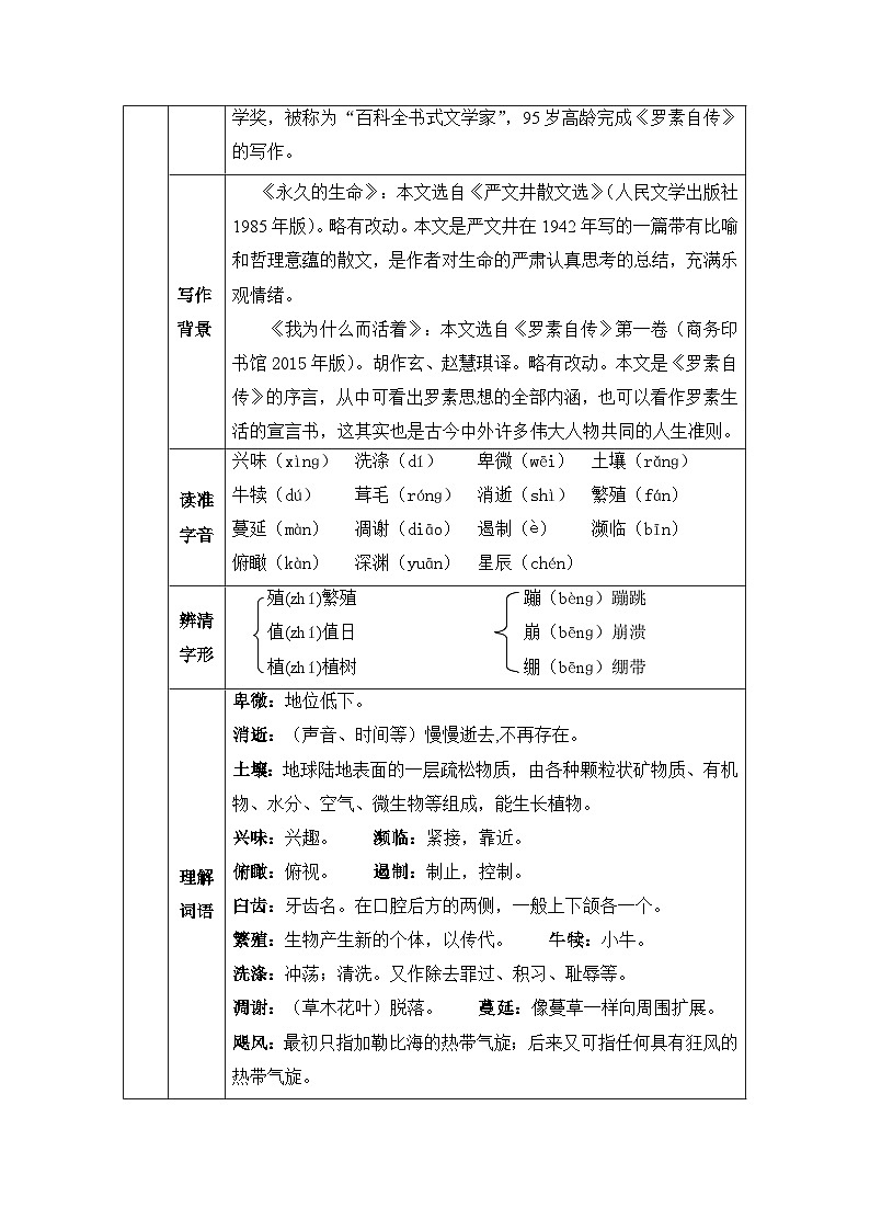 八年级上册上语文教案(表格)15 散文二篇第2页