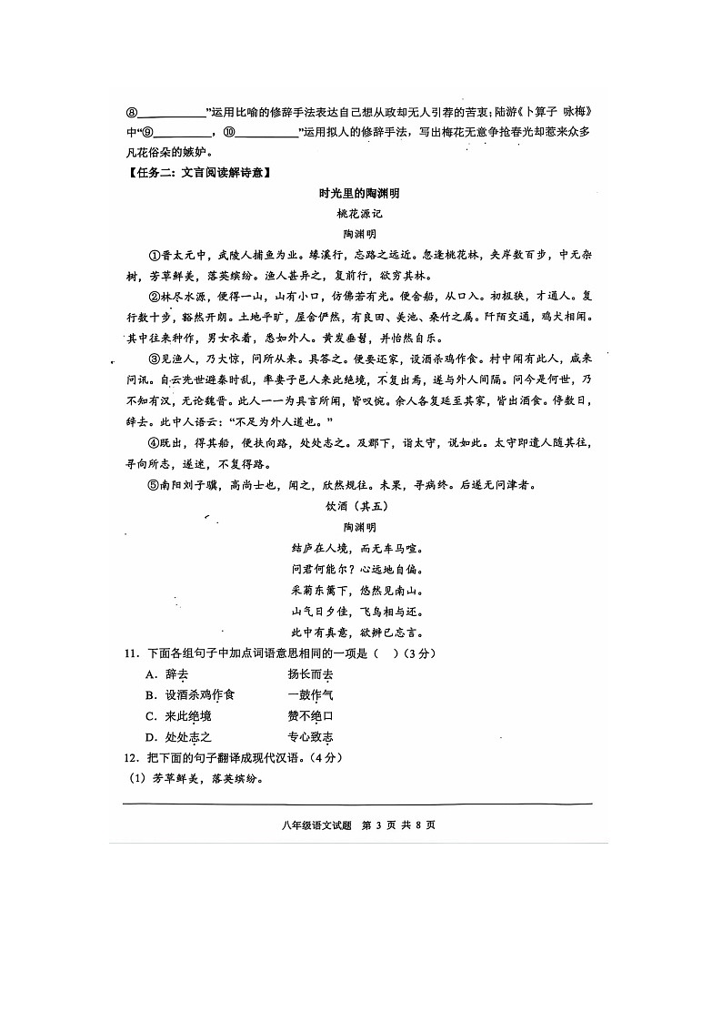 重庆市大渡口区2023-2024学年八年级下学期期末质量监测语文试题03