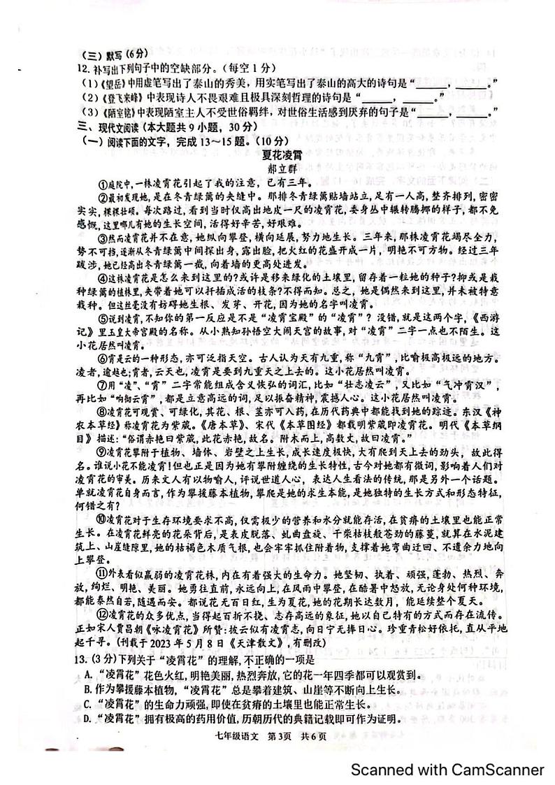 江西省抚州市2023-2024学年七年级下学期6月期末语文试题第3页