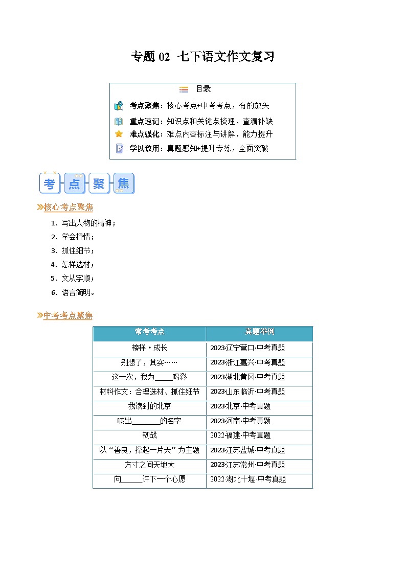 第1部分 暑期復習 專題05 作文（教師版）-人教版初中語文七年級（七升八）第1頁