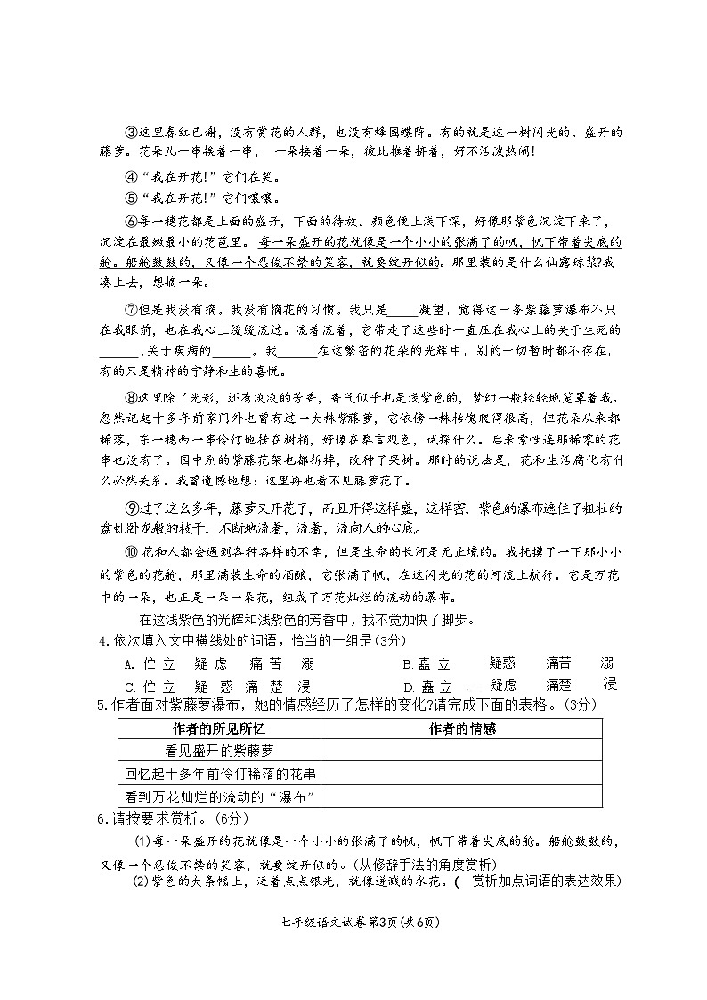 安徽省淮北市2023-2024学年下学期7月期末七年级语文试题(文字版)第3页