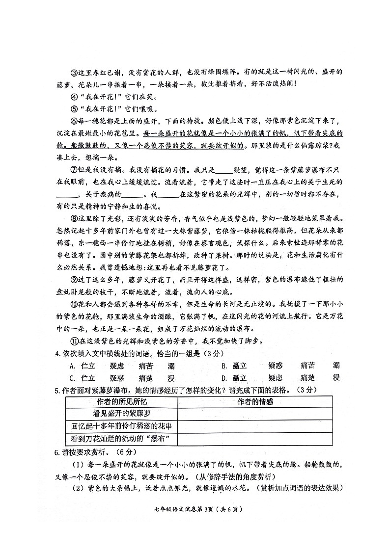 安徽省淮北市2023-2024学年下学期7月期末七年级语文试题第3页