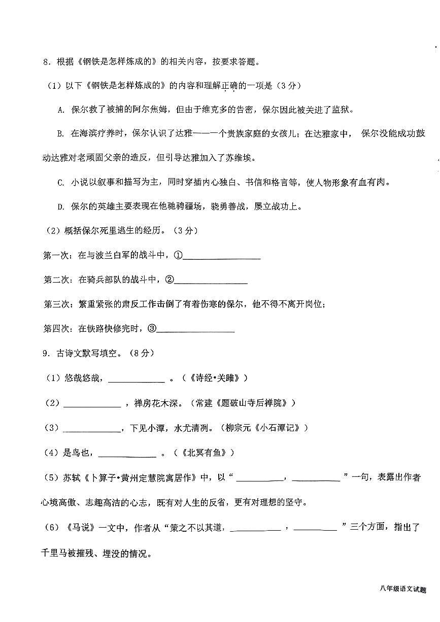山東省臨沂市蒙陰縣2023-2024學(xué)年八年級(jí)下學(xué)期期末語文試題第3頁