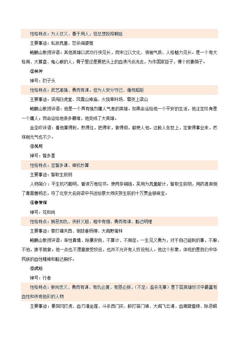 2024年新九年级语文暑假提升精品讲义(统编版) -预习06 整本书阅读《水浒传》(考点梳理及作业设计)03