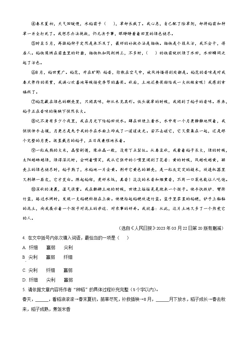 安徽省淮南市淮南实验中学2023~2024学年八年级第二学期期末语文试题(原卷版+解析版)03